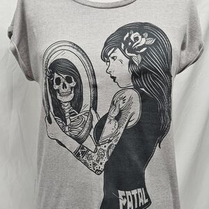 Graphic Gray and Black Cuffed Sleeve Tee